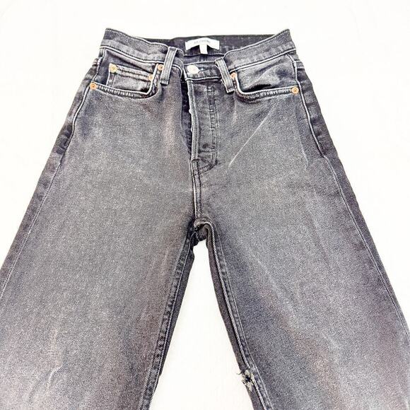 Re/Done 70's Stovepipe Washed Noir Button Fly Raw Hem Denim Jeans Size 25 - Picture 9 of 10